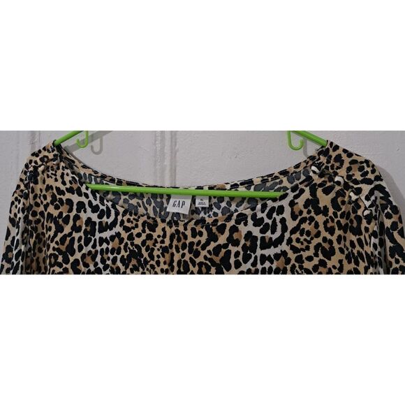 Gap Xl Womens Top Flowy Breezy Boat Neck Wide Sleeve Blouse Leopard Black Tan - Picture 2 of 8